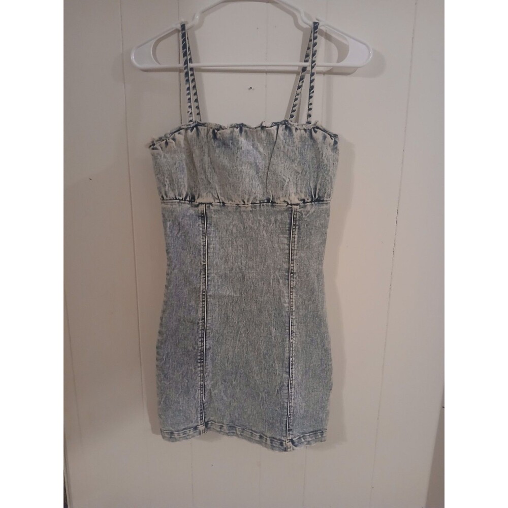 Women’s Nevena Rae Divided Denim Spaghetti  Jean Dress Streetwear Y2K Medium